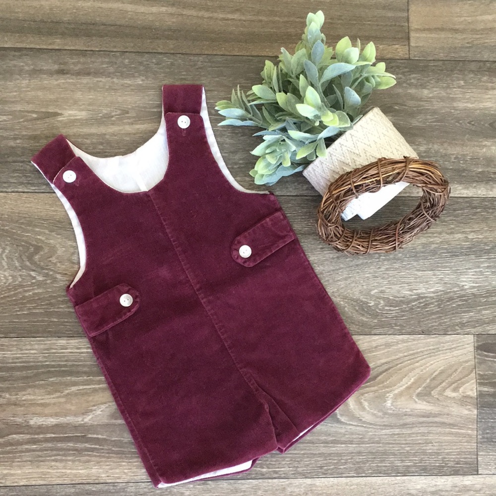 Vintage boys 12 month velvet lined short alls